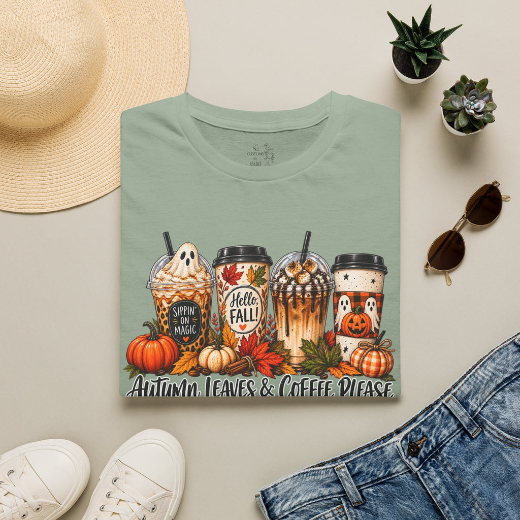 Fall Coffee T-Shirt — "Autumn Leaves & Coffee Please" Pumpkin Latte Tee