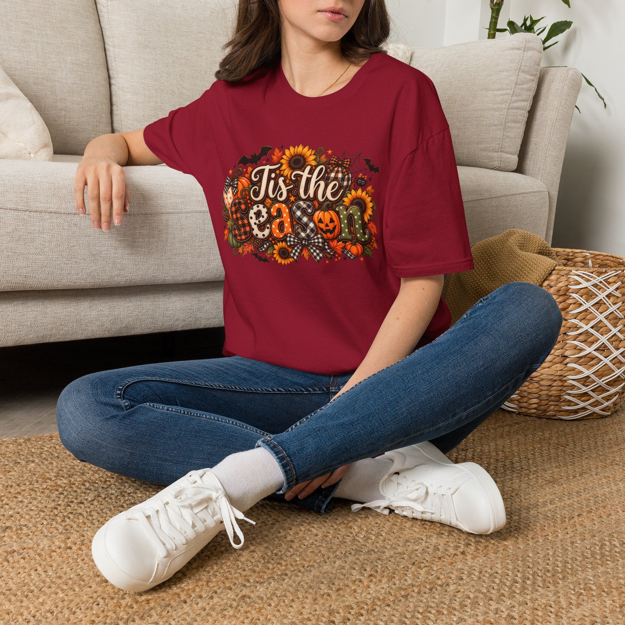 Halloween T-Shirt — "Tis the Season" Pumpkin & Sunflower Fall Graphic