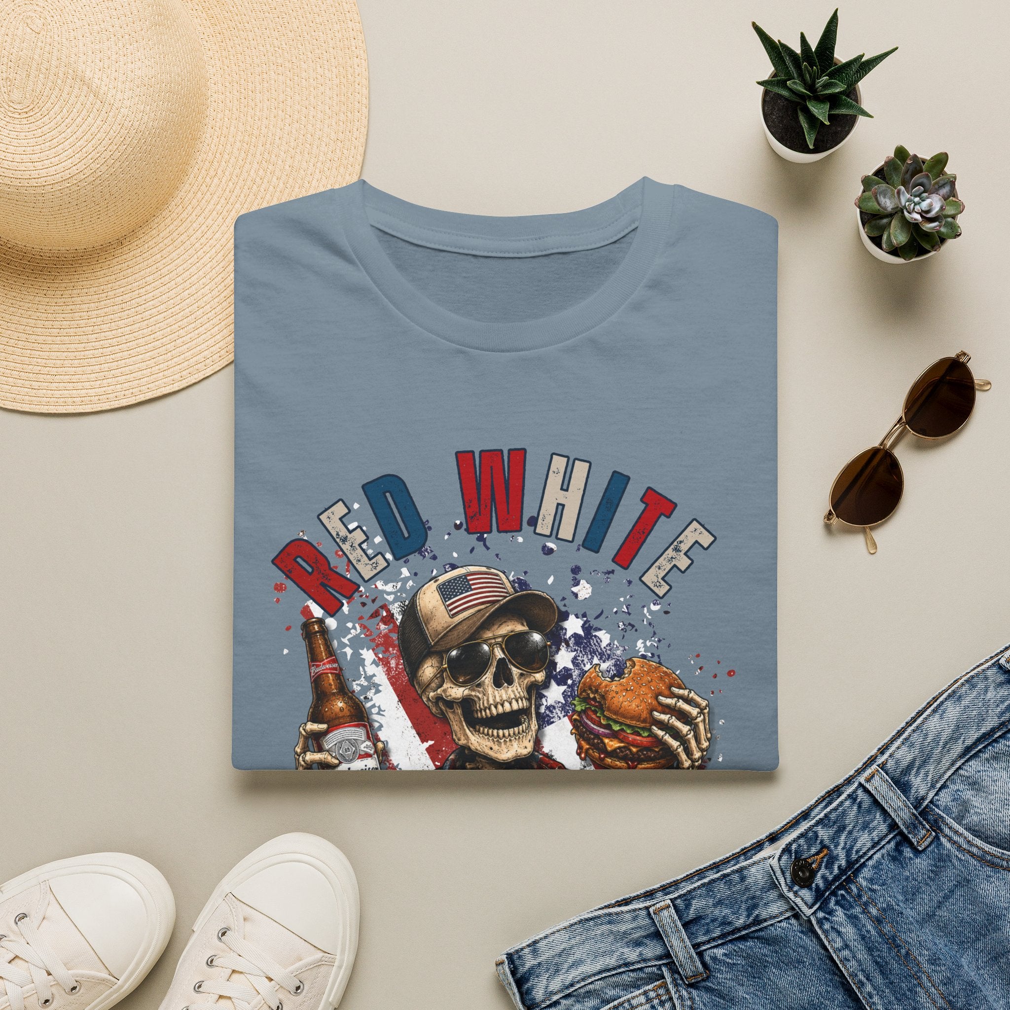 Patriotic Skull T-Shirt — "Red White & Proud" Independence Day Tee
