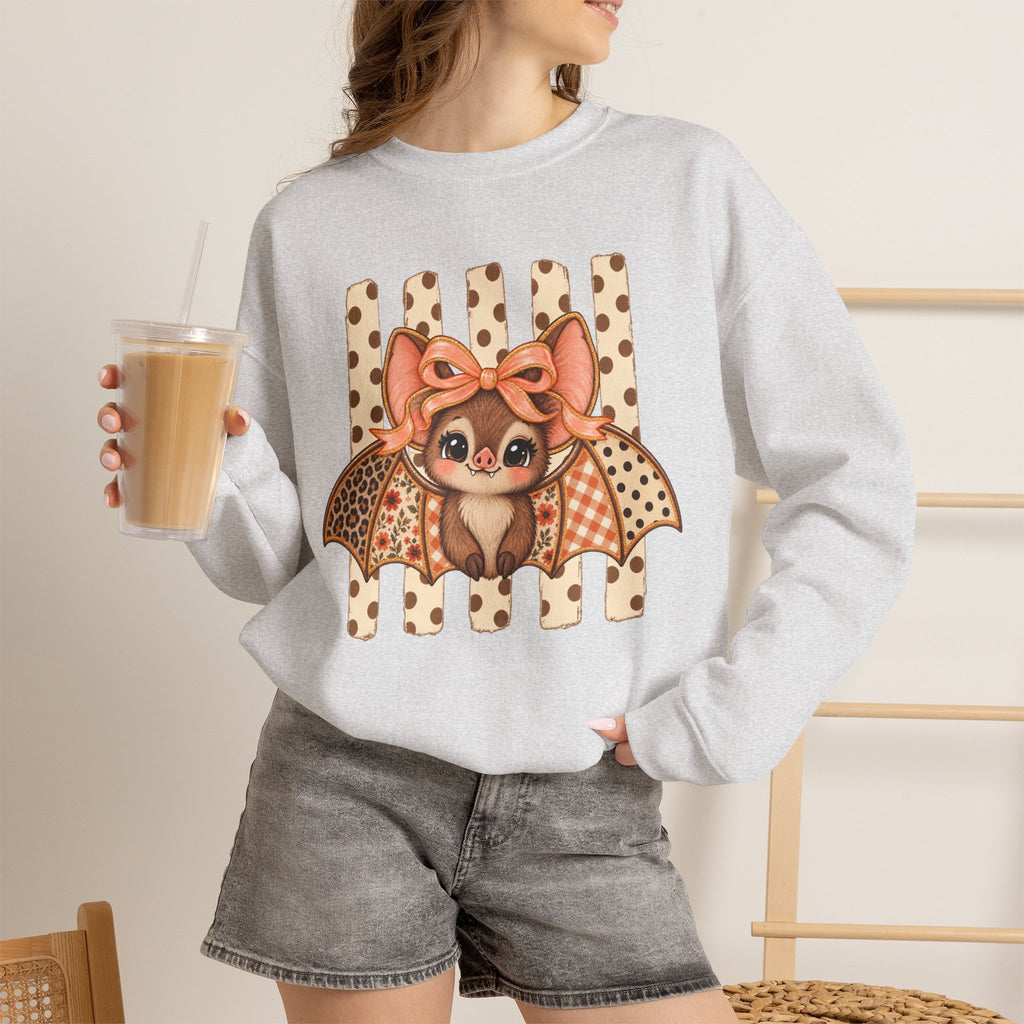 Cute Bat Crewneck Sweatshirt — Kawaii Bat with Bow Graphic