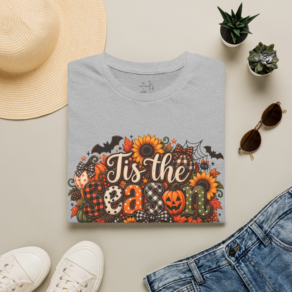 Halloween T-Shirt — "Tis the Season" Pumpkin & Sunflower Fall Graphic