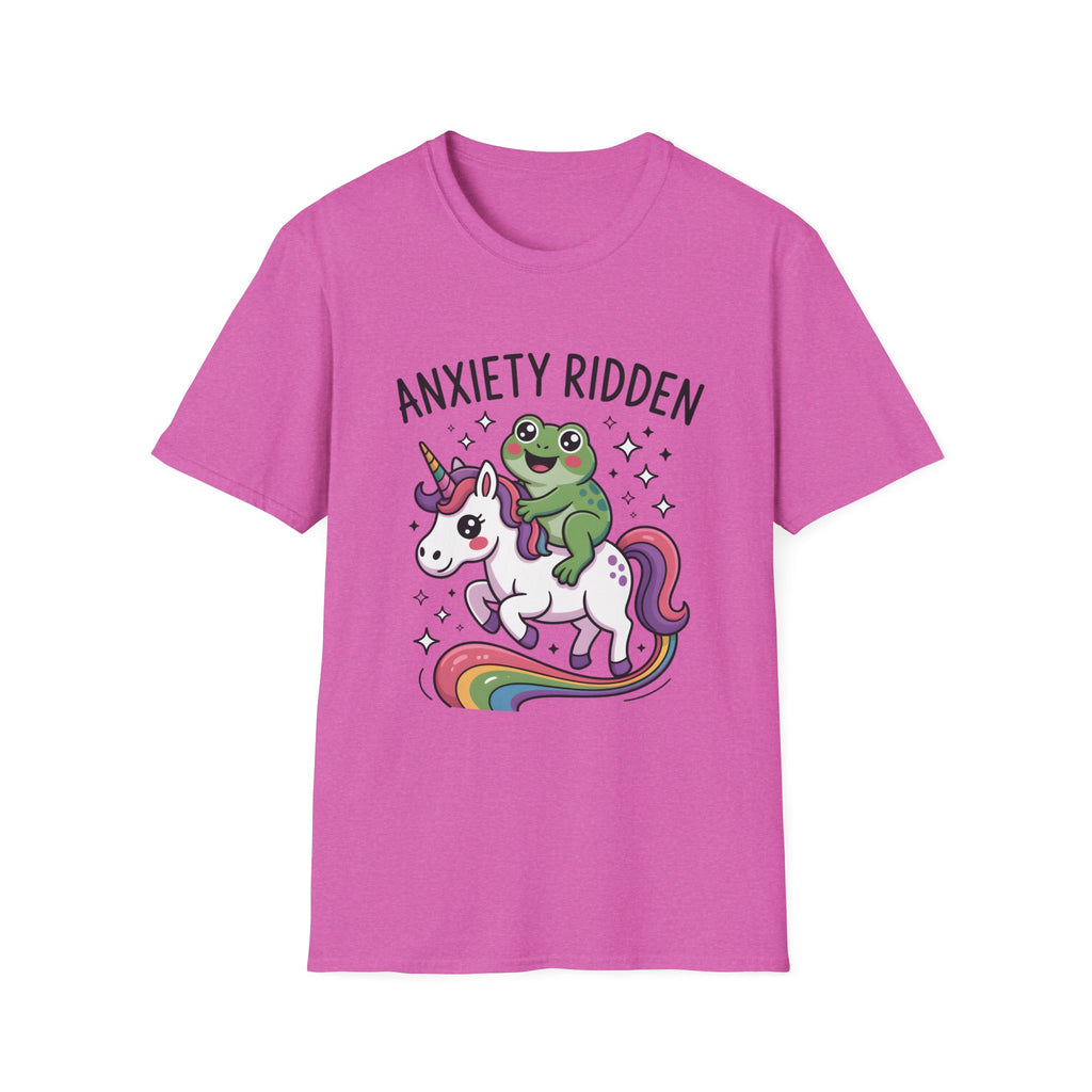 Anxiety Ridden Frog on Unicorn T-Shirt — Cute Mental Health Awareness Graphic Tee