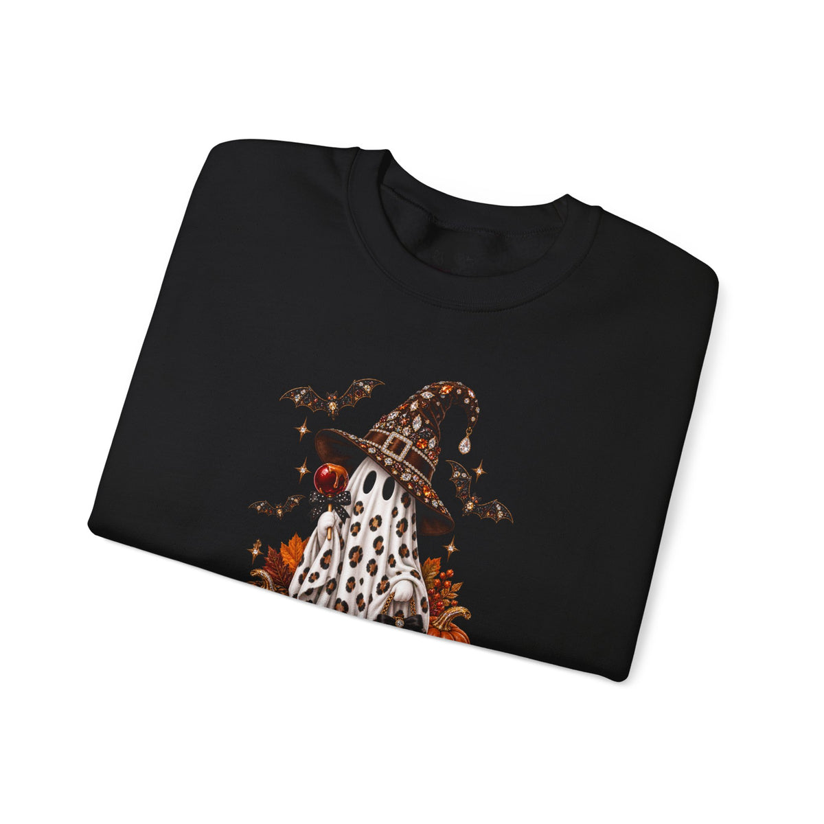 Halloween Ghost Sweatshirt – Spooky Gnome with Witch Hat, Pumpkins & Bats Crewneck