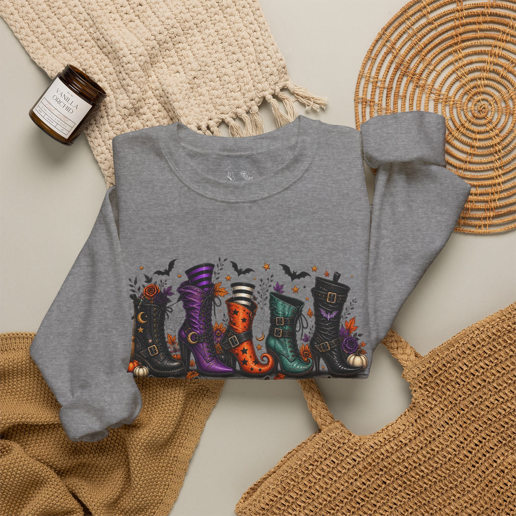 Witch Boots Crewneck Sweatshirt — "A Girl's Gotta Have Options" Halloween Pullover