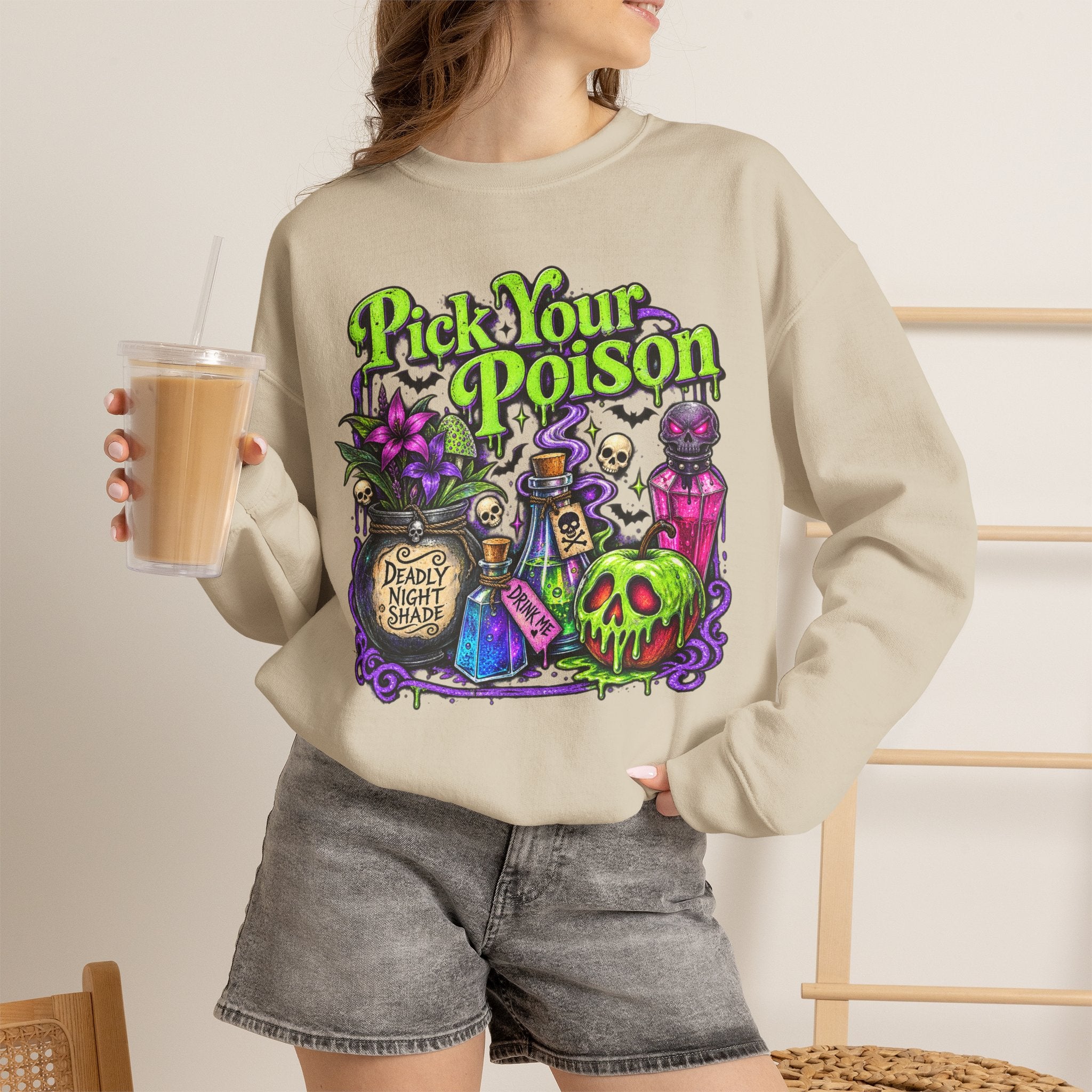 Sweatshirt — "Pick Your Poison" Halloween Potion Graphic Crewneck