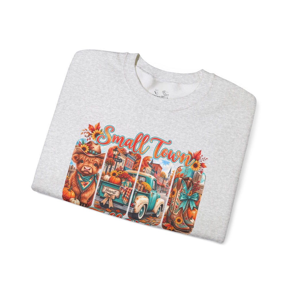 Fall Vibes Crewneck Sweatshirt - "Small Town Fall Vibes" Retro Autumn Graphic