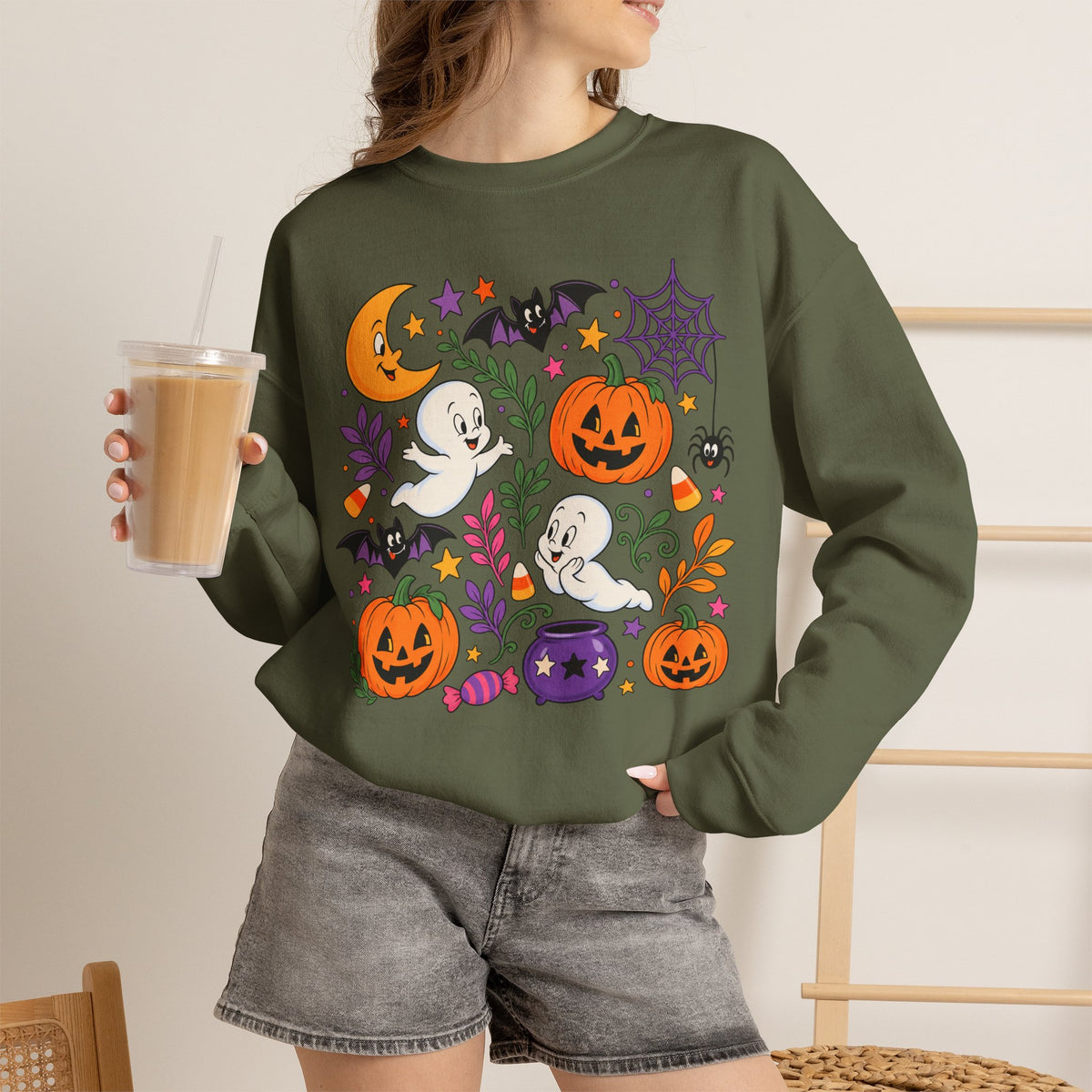 Halloween Ghosts & Pumpkins Crewneck Sweatshirt