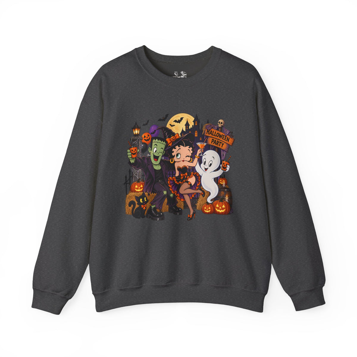 Halloween Betty Boop Crewneck Sweatshirt — Retro Spooky Cartoon Graphic
