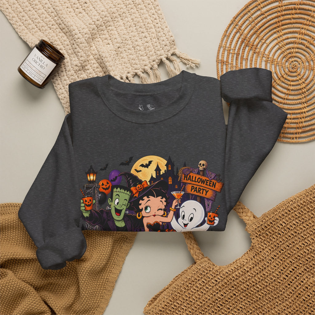 Halloween Betty Boop Crewneck Sweatshirt — Retro Spooky Cartoon Graphic