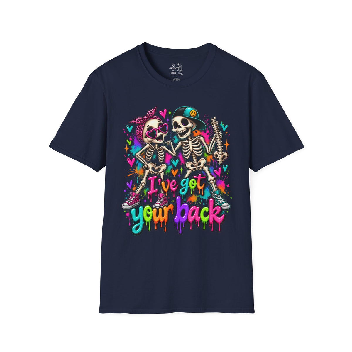T-Shirt — Colorful Skeleton 'I've Got Your Back' Friend Graphic Tee