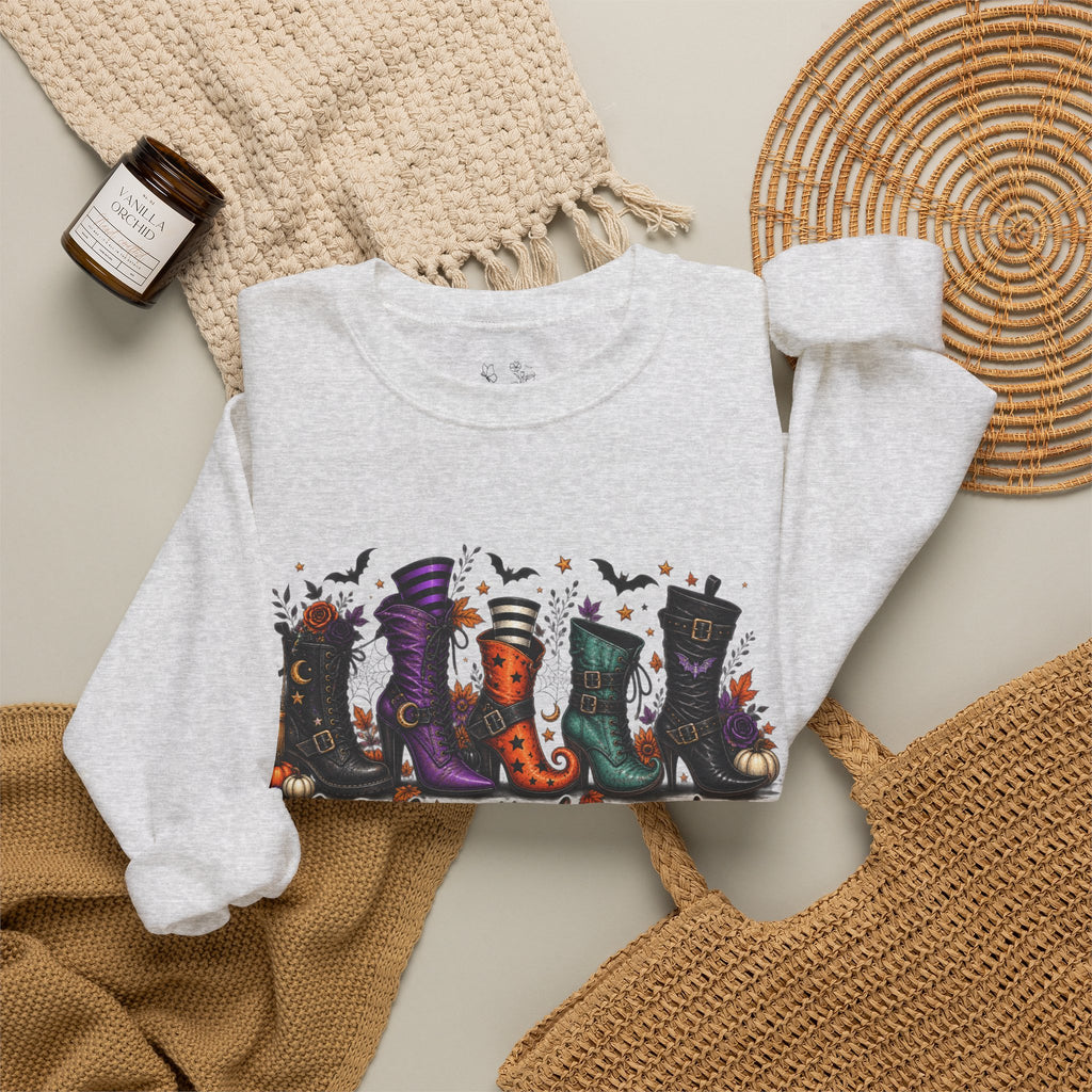 Witch Boots Crewneck Sweatshirt — "A Girl's Gotta Have Options" Halloween Pullover