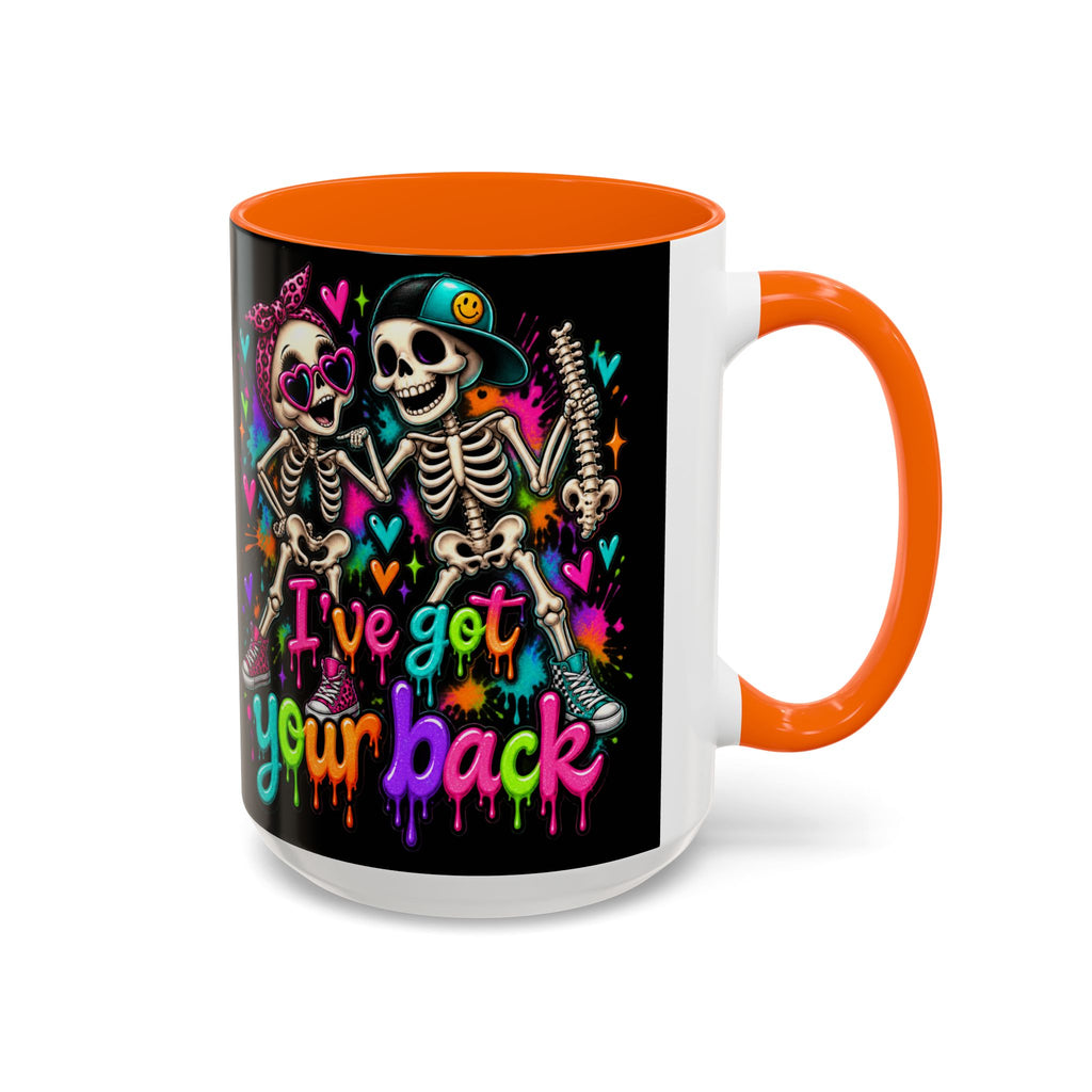 "I’ve Got Your Back" Skeleton Coffee Mug — Colorful Gothic Accent 11/15oz