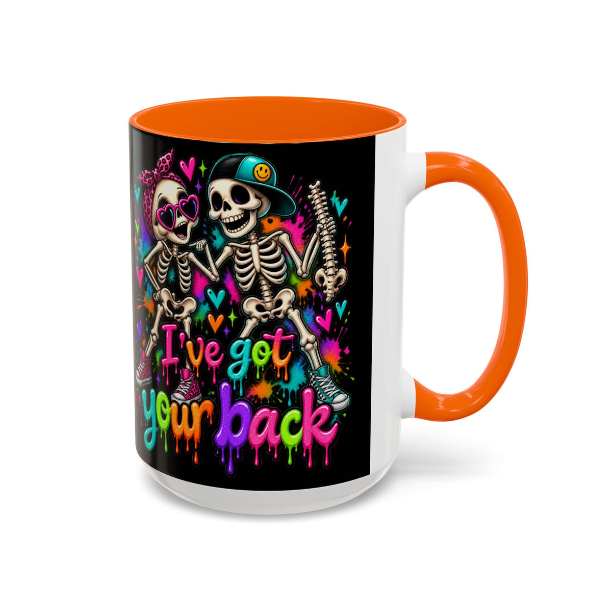 "I’ve Got Your Back" Skeleton Coffee Mug — Colorful Gothic Accent 11/15oz