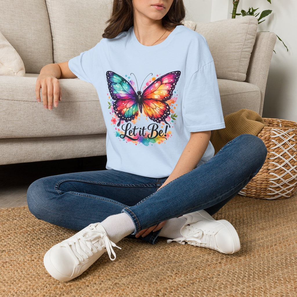 Butterfly "Let It Be" T-Shirt — Colorful Watercolor Wings Graphic Tee