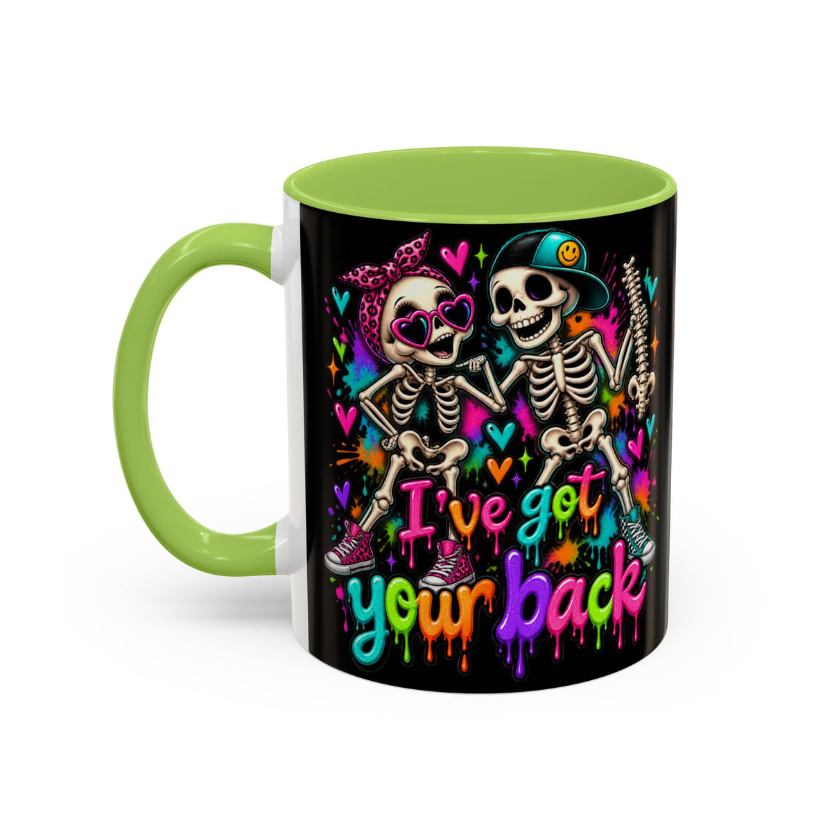 "I’ve Got Your Back" Skeleton Coffee Mug — Colorful Gothic Accent 11/15oz