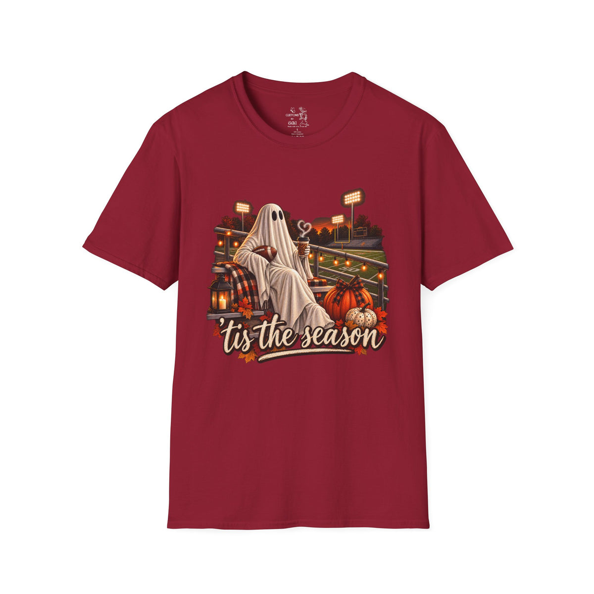 Halloween Ghost Football T‑Shirt – 'Tis the Season' Vintage Stadium Tee