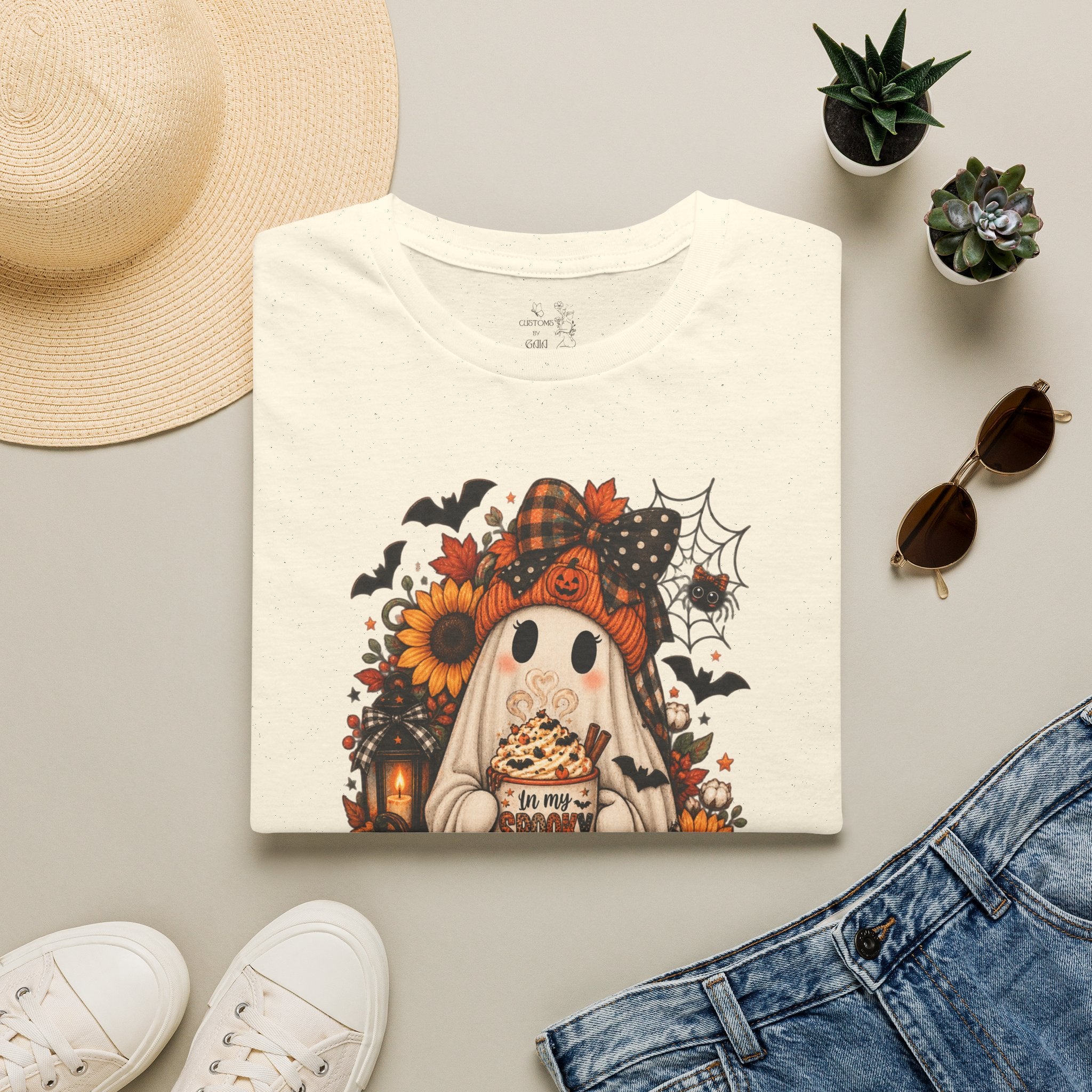 Halloween Ghost Tee – Cute Pumpkin, Sunflower & Trick-or-Treat Design