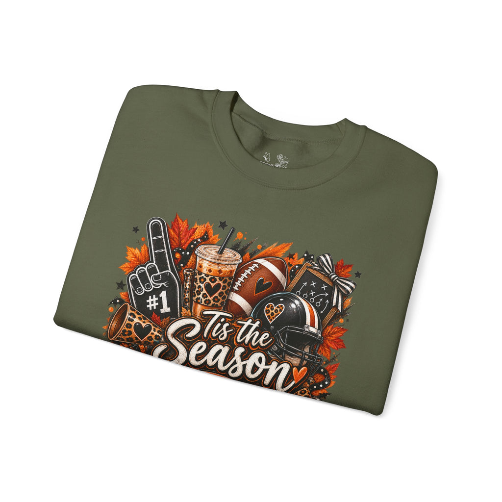 Tis the Season Fall Sweatshirt - Cozy Autumn Leaves & Football Crewneck