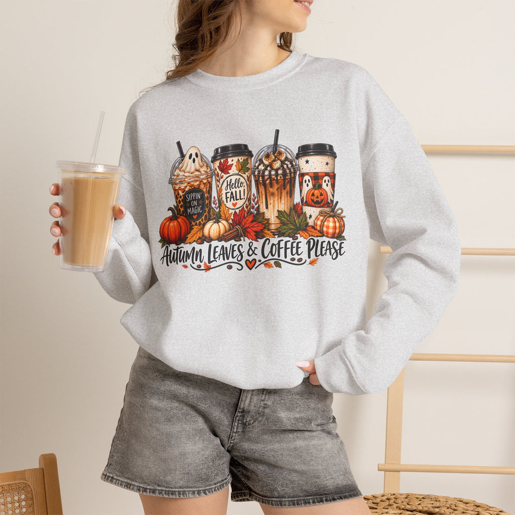 Autumn Leaves & Coffee Please Sweatshirt — Cozy Fall Coffee Crewneck