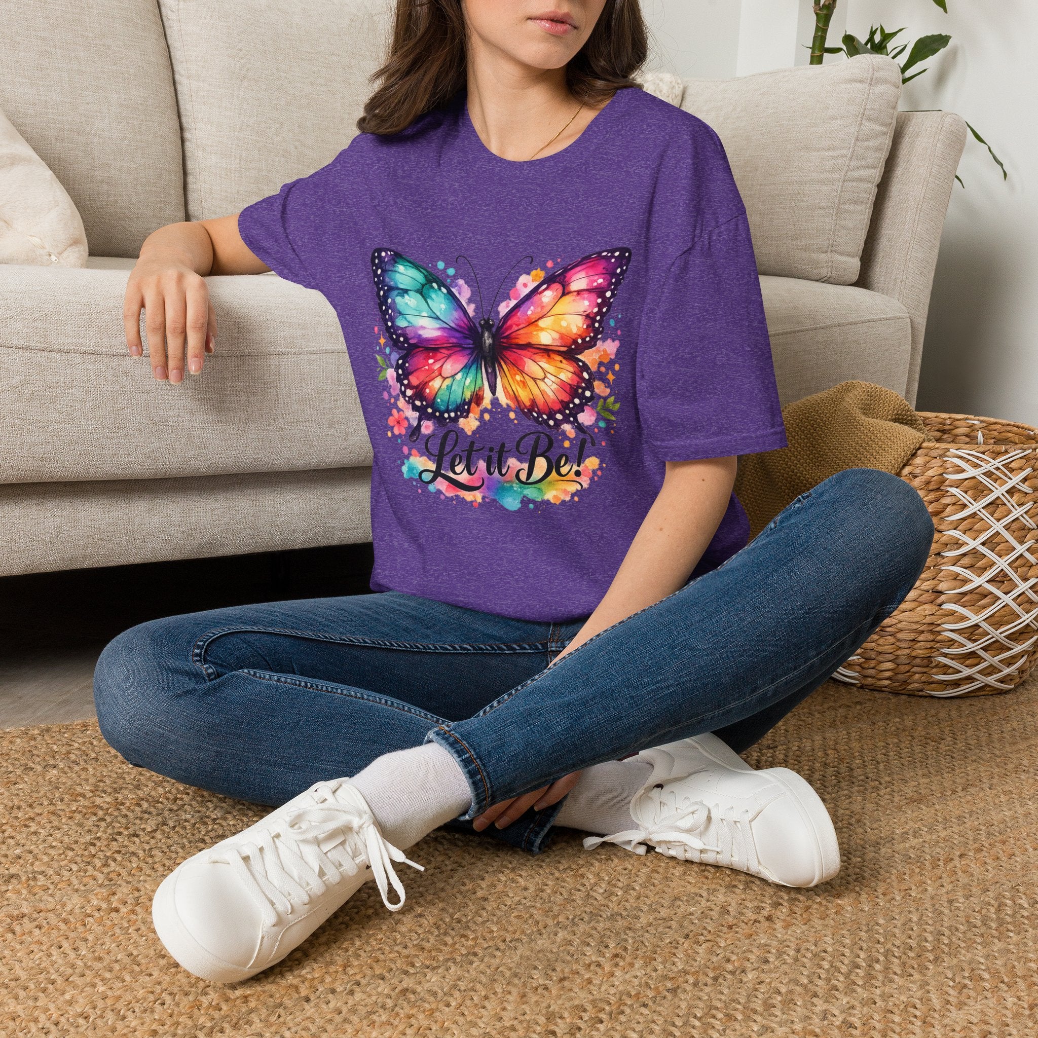 Butterfly "Let It Be" T-Shirt — Colorful Watercolor Wings Graphic Tee