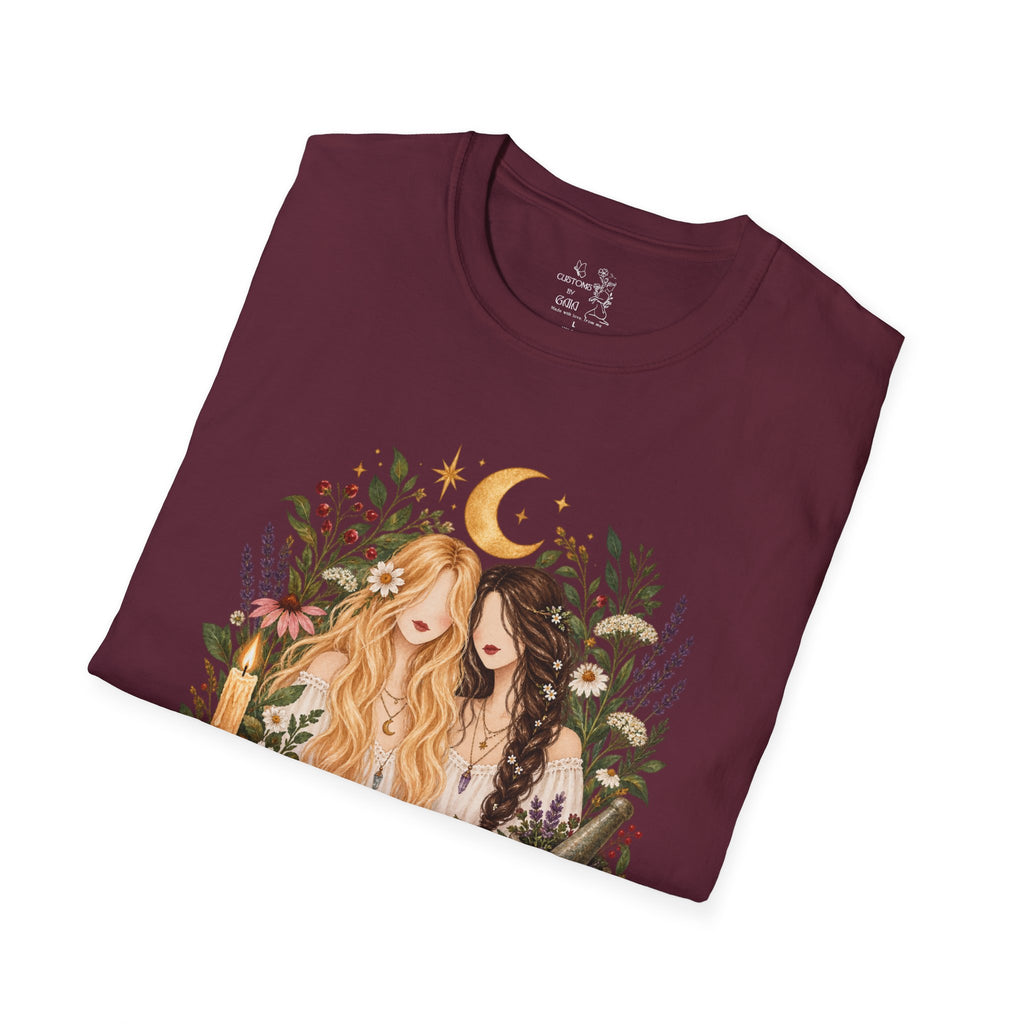 Witchy Sisters T-Shirt – 'Practical Magic' Boho Moon Witch Illustration