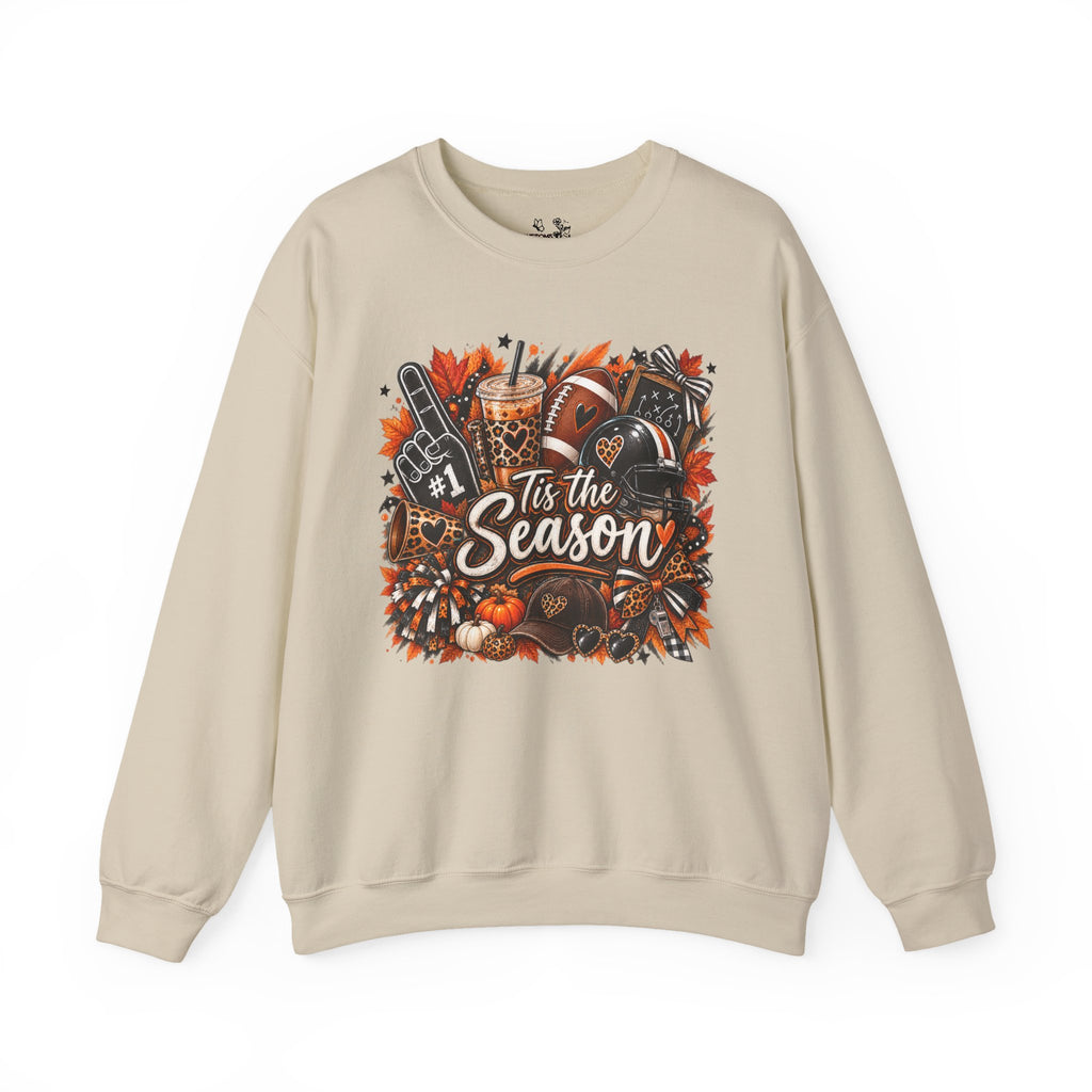 Tis the Season Fall Sweatshirt - Cozy Autumn Leaves & Football Crewneck
