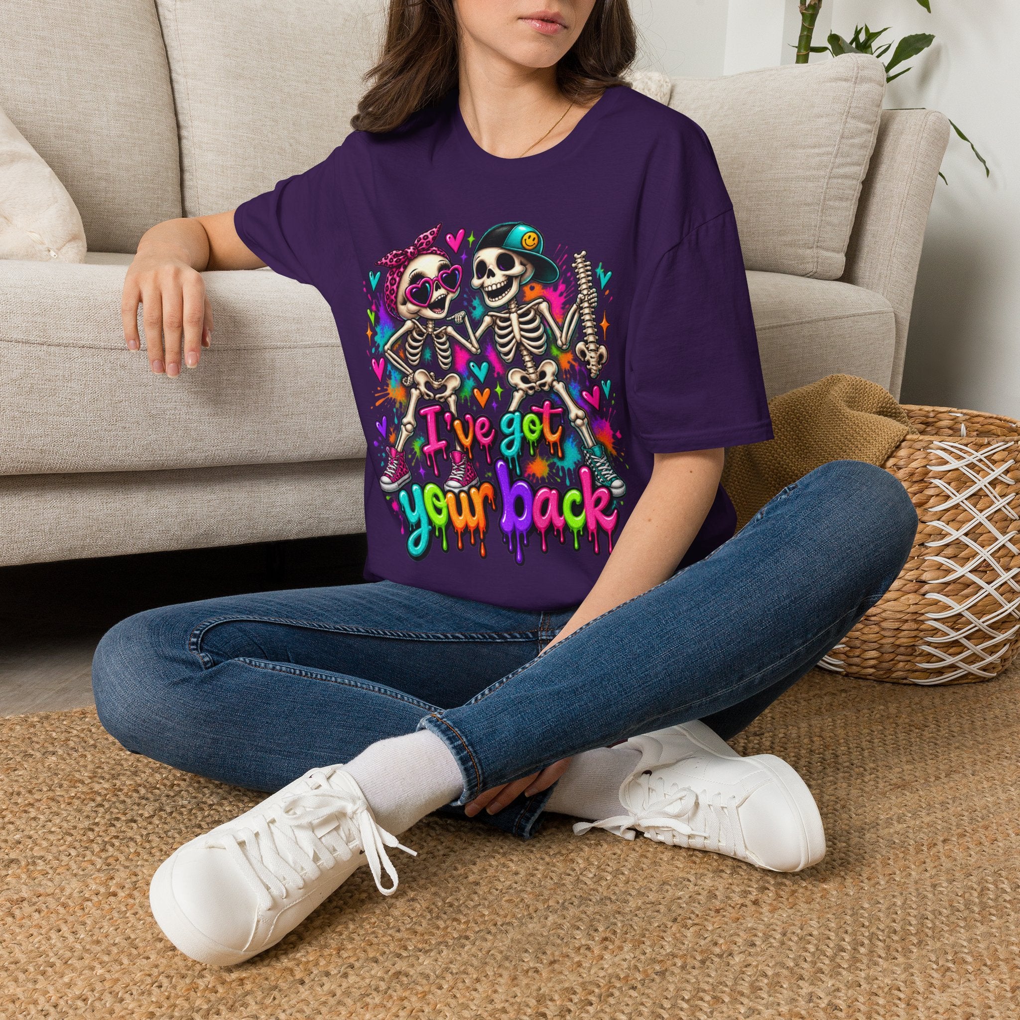 T-Shirt — Colorful Skeleton 'I've Got Your Back' Friend Graphic Tee