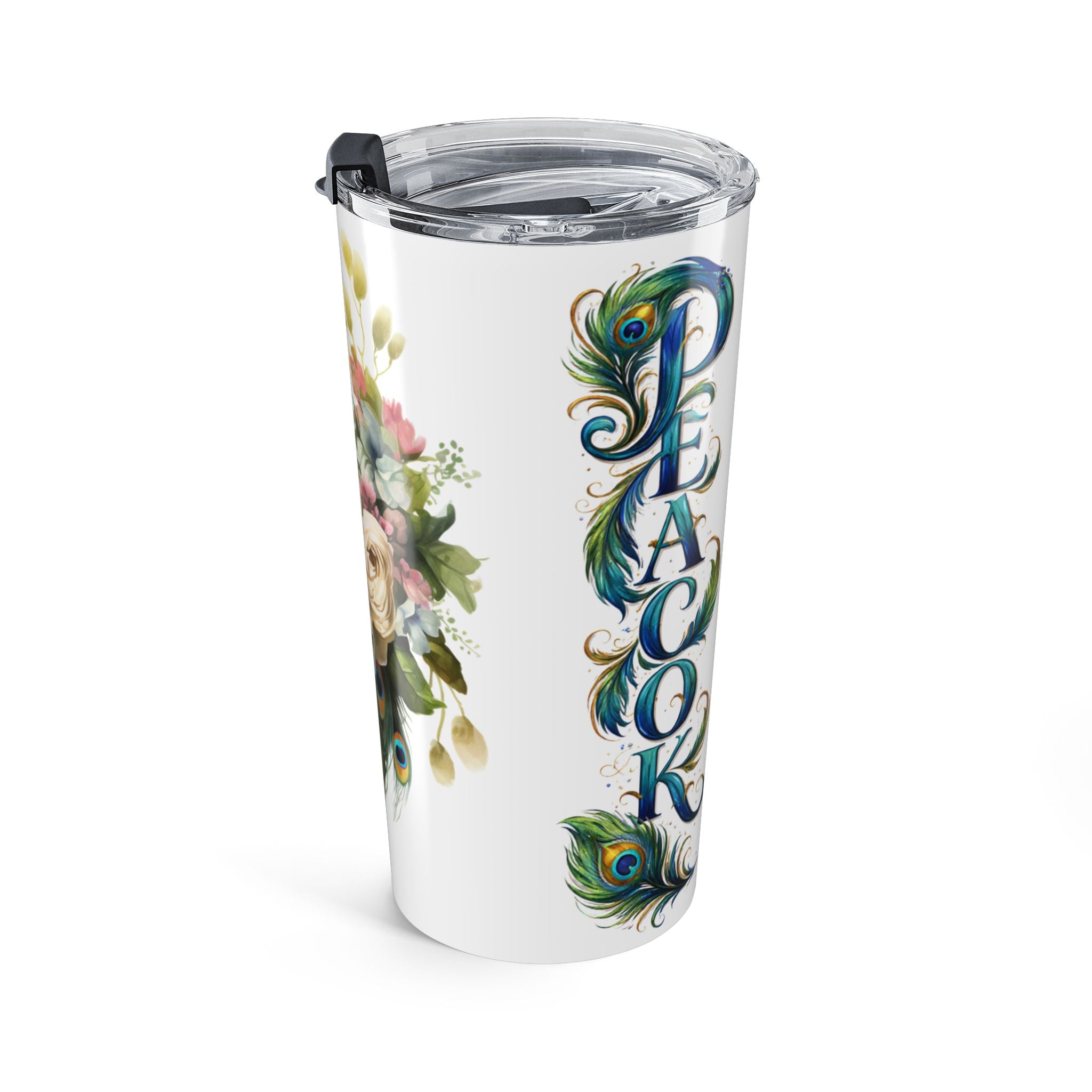 Peacock Floral 20oz Tumbler — Elegant Bird & Flower Travel Cup