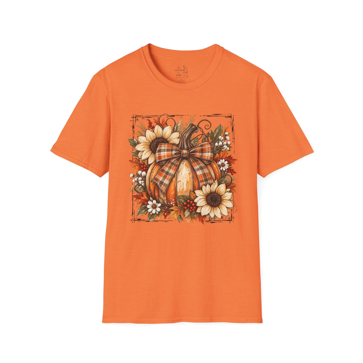 Pumpkin & Sunflower Fall T-Shirt — Plaid Pumpkin Autumn Graphic Tee