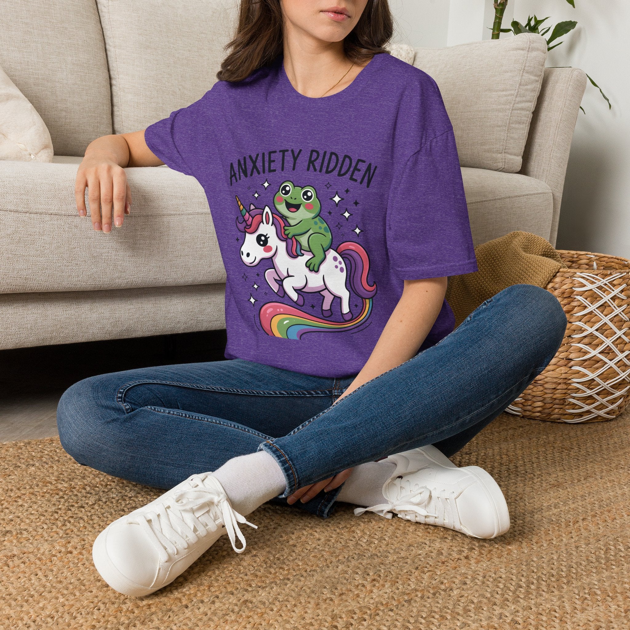 Anxiety Ridden Frog on Unicorn T-Shirt — Cute Mental Health Awareness Graphic Tee