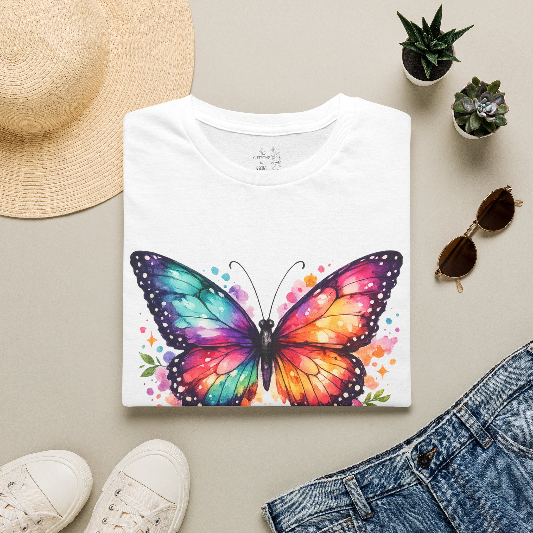 Butterfly "Let It Be" T-Shirt — Colorful Watercolor Wings Graphic Tee