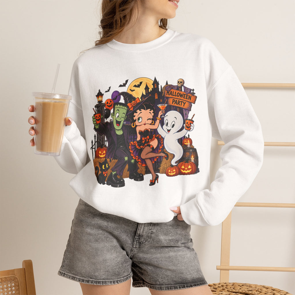 Halloween Betty Boop Crewneck Sweatshirt — Retro Spooky Cartoon Graphic