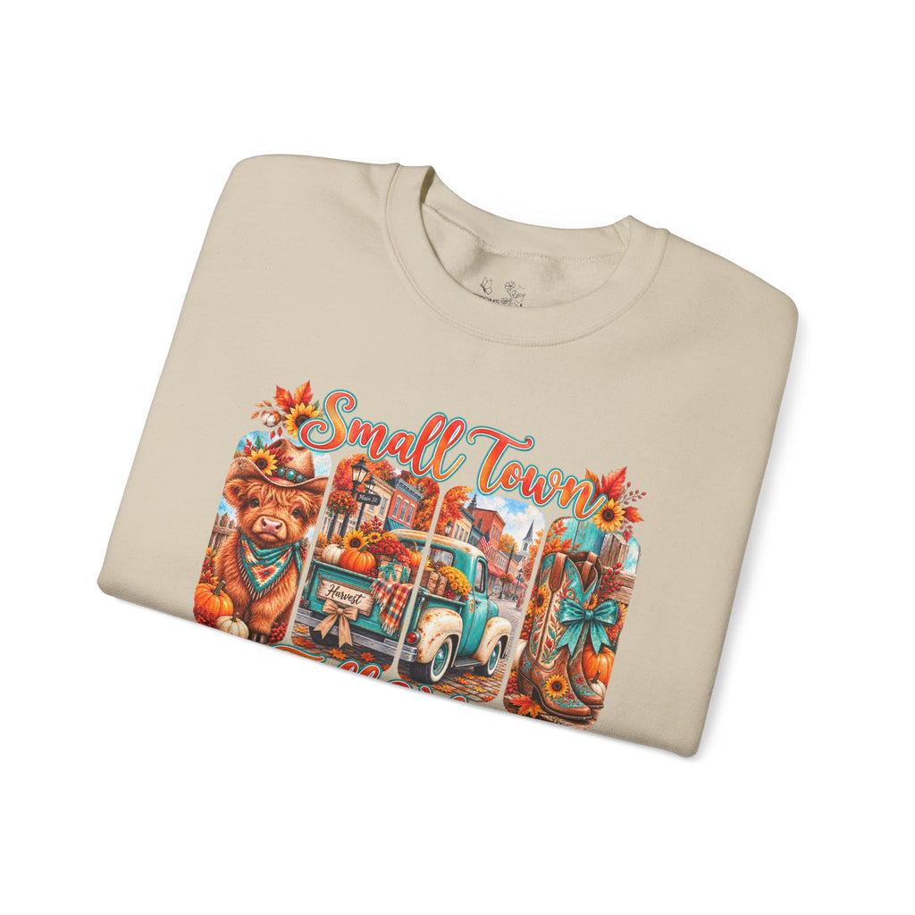 Fall Vibes Crewneck Sweatshirt - "Small Town Fall Vibes" Retro Autumn Graphic