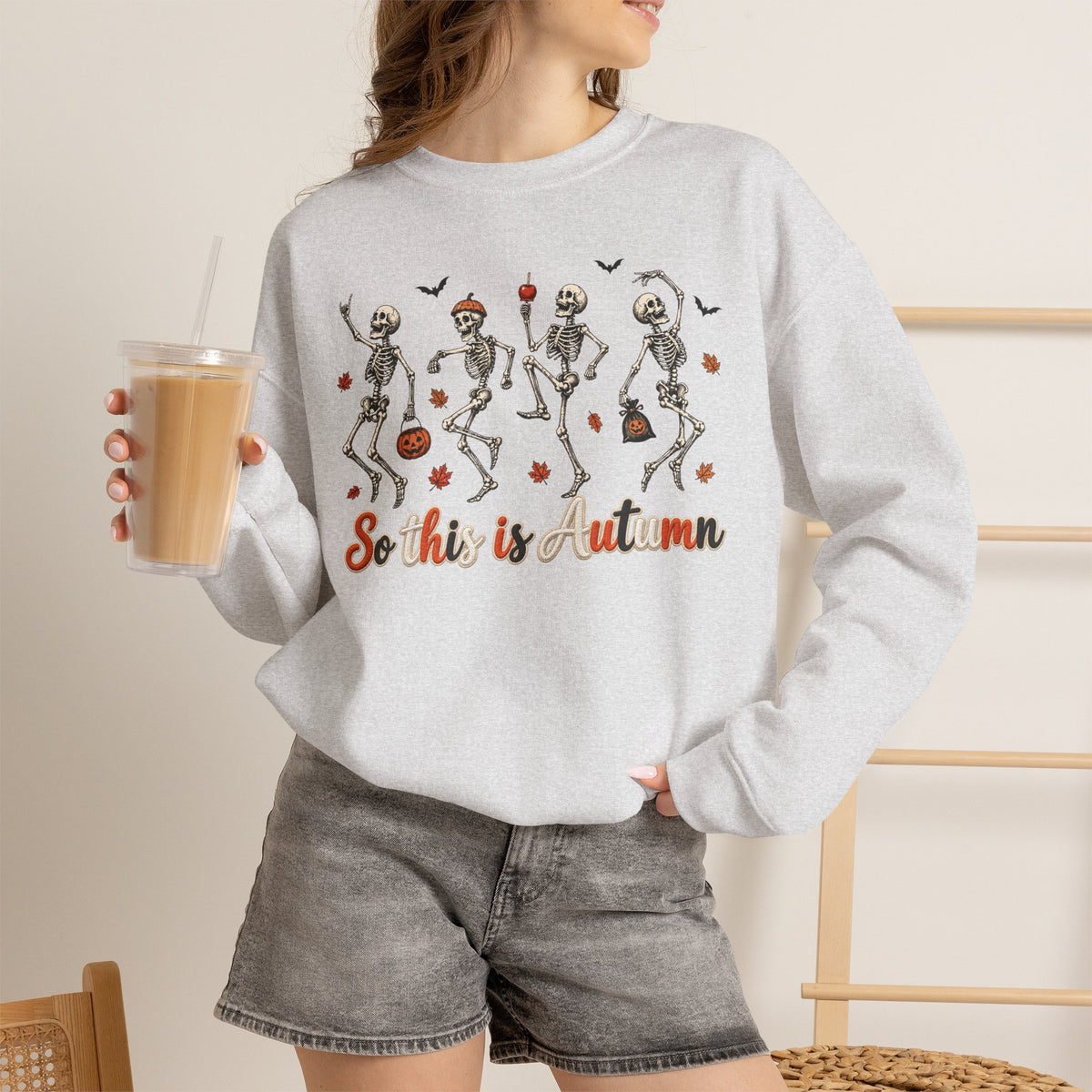 Autumn Skeleton Dance Sweatshirt — "So this is autumn" Cozy Fall Crewneck
