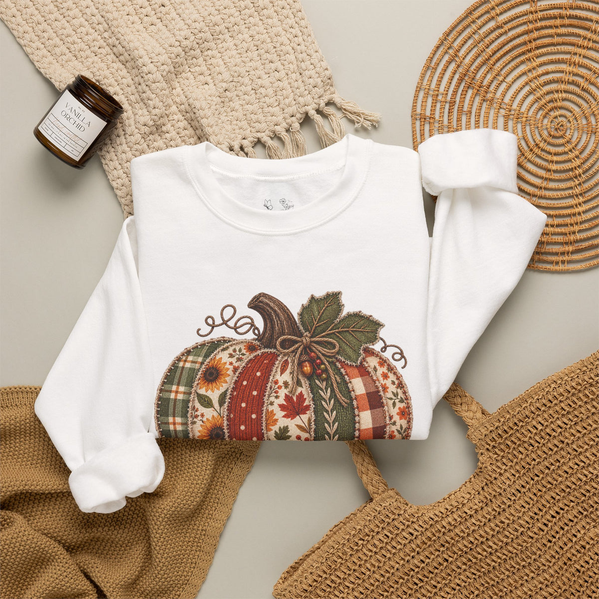 Autumn Patchwork Pumpkin Sweatshirt