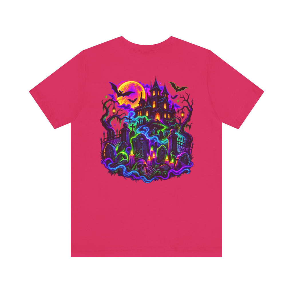 Stay Spooky Halloween Tee — Neon Grim Reaper & Haunted Castle Graphic T-Shirt