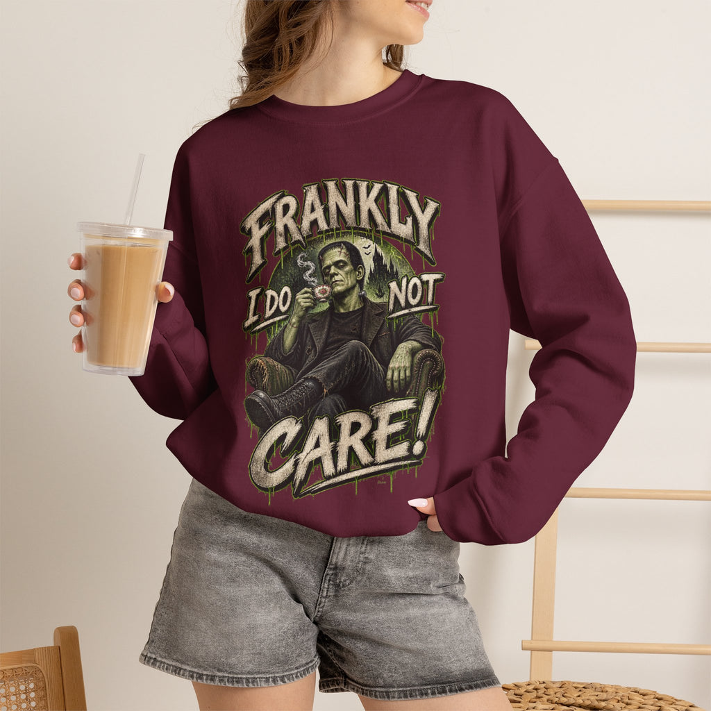 Sweatshirt — "Frankly I Do Not Care" Retro Gothic Skeleton Graphic Crewneck