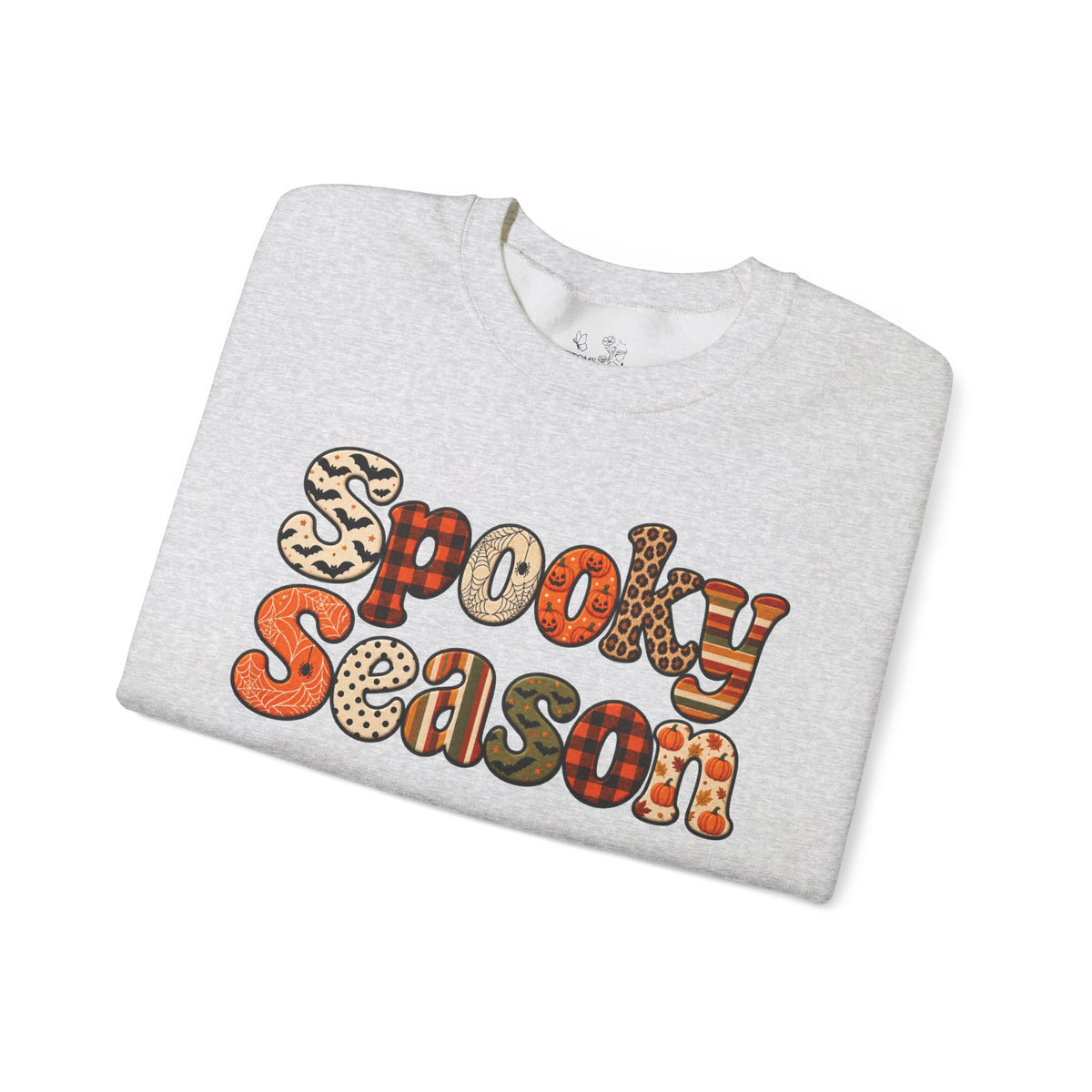 Spooky Season Sweatshirt — Retro Patterned Halloween Crewneck