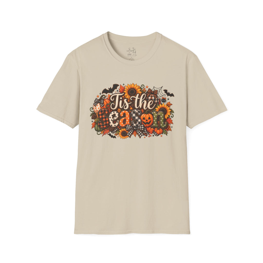 Halloween T-Shirt — "Tis the Season" Pumpkin & Sunflower Fall Graphic