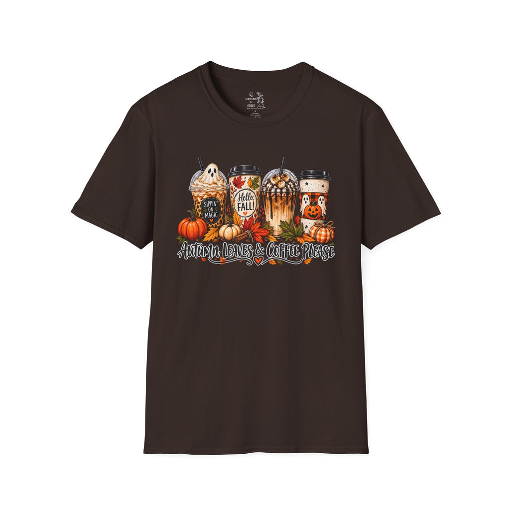 Fall Coffee T-Shirt — "Autumn Leaves & Coffee Please" Pumpkin Latte Tee