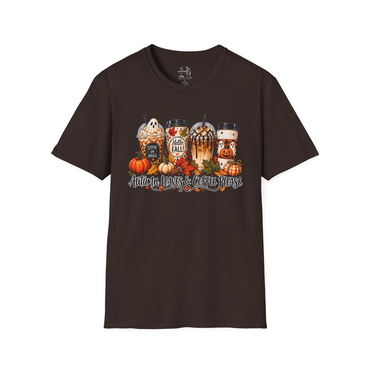 Fall Coffee T-Shirt — "Autumn Leaves & Coffee Please" Pumpkin Latte Tee