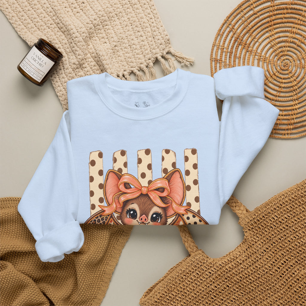 Cute Bat Crewneck Sweatshirt — Kawaii Bat with Bow Graphic