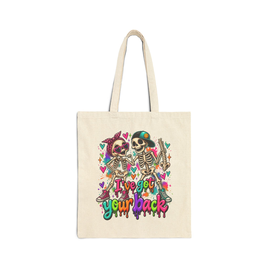 Tote Bag - 'I've Got Your Back' Colorful Skeleton Couple Canvas Tote (Day of the Dead/Gothic Halloween Gift)