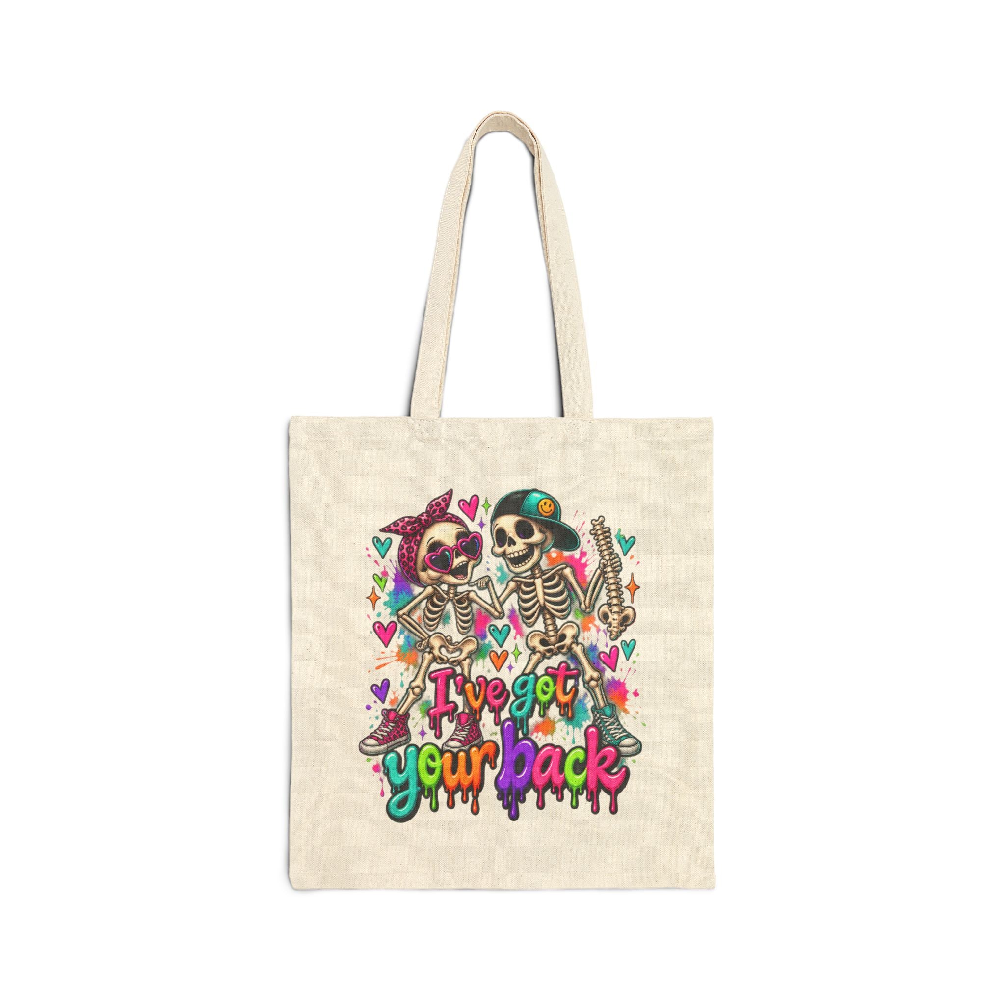 Tote Bag - 'I've Got Your Back' Colorful Skeleton Couple Canvas Tote (Day of the Dead/Gothic Halloween Gift)