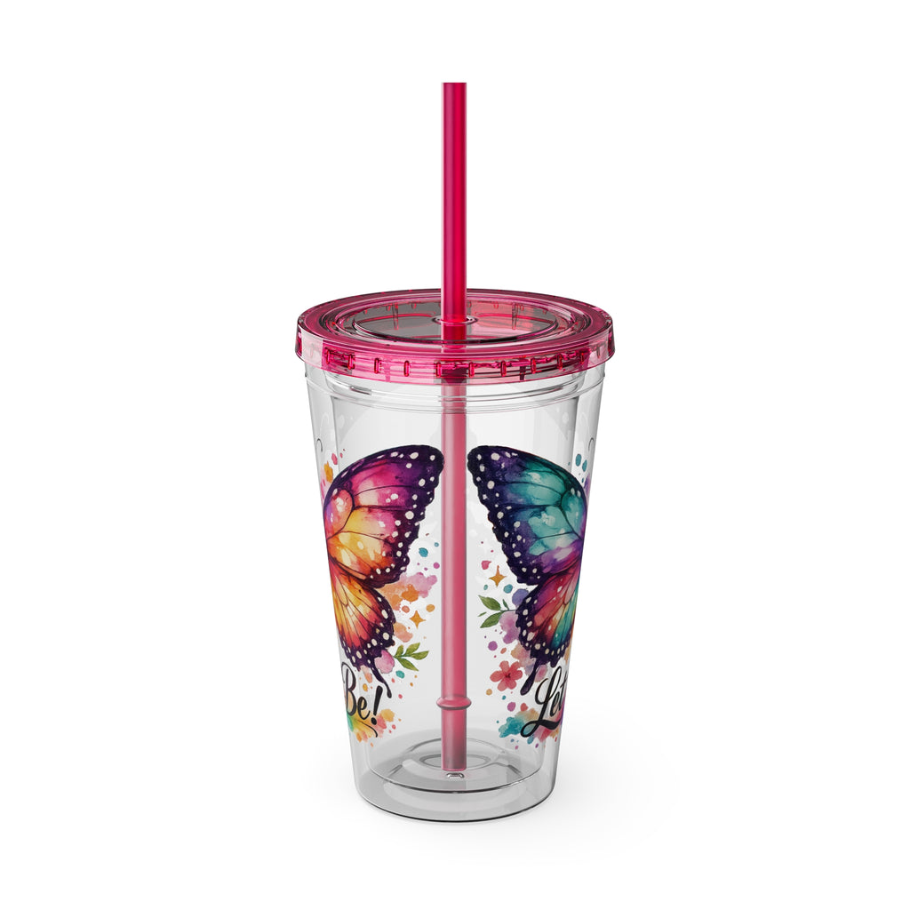 Butterfly 'Let It Be' 16oz Tumbler with Straw — Colorful Floral Summer Drink Cup