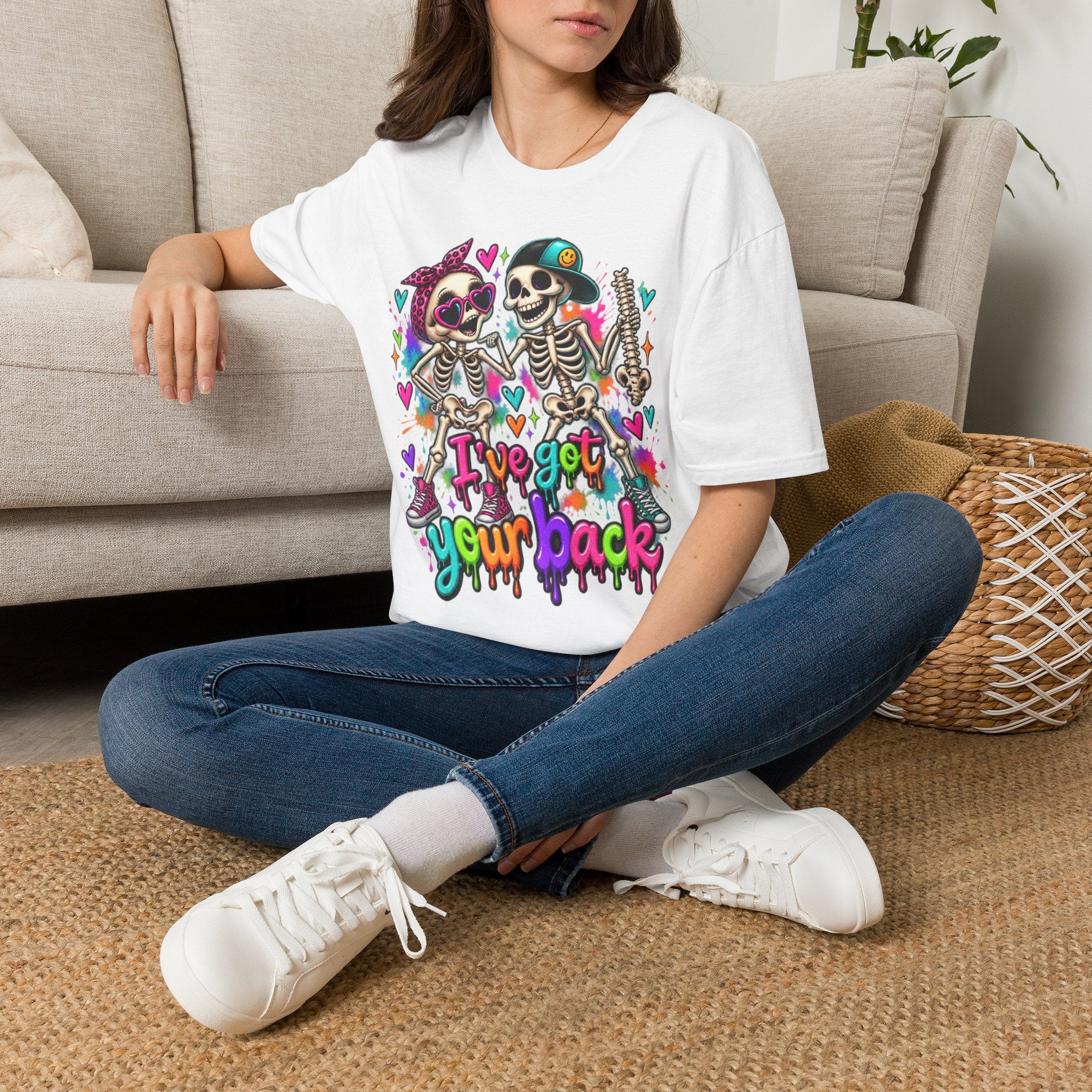 T-Shirt — Colorful Skeleton 'I've Got Your Back' Friend Graphic Tee