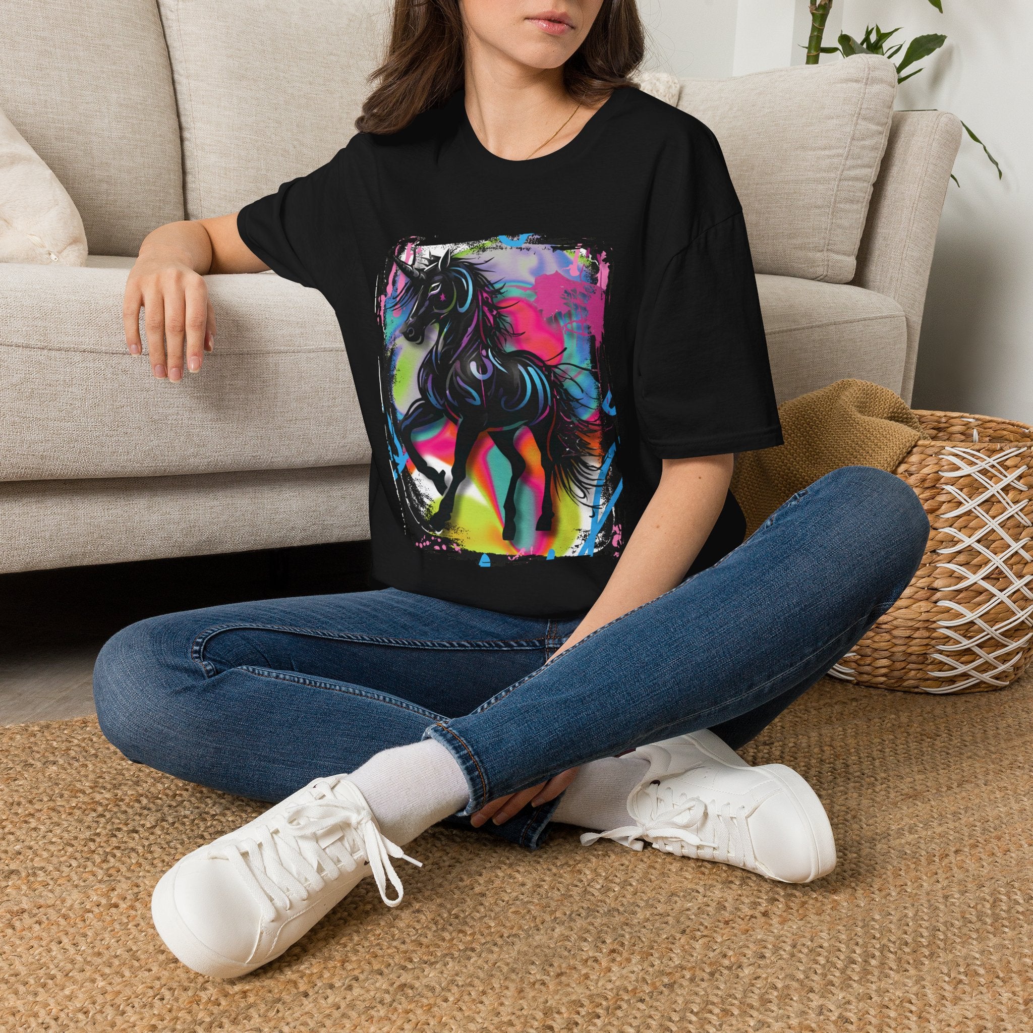 Colorful Neon Unicorn T-Shirt | Rainbow Graffiti Horse Art