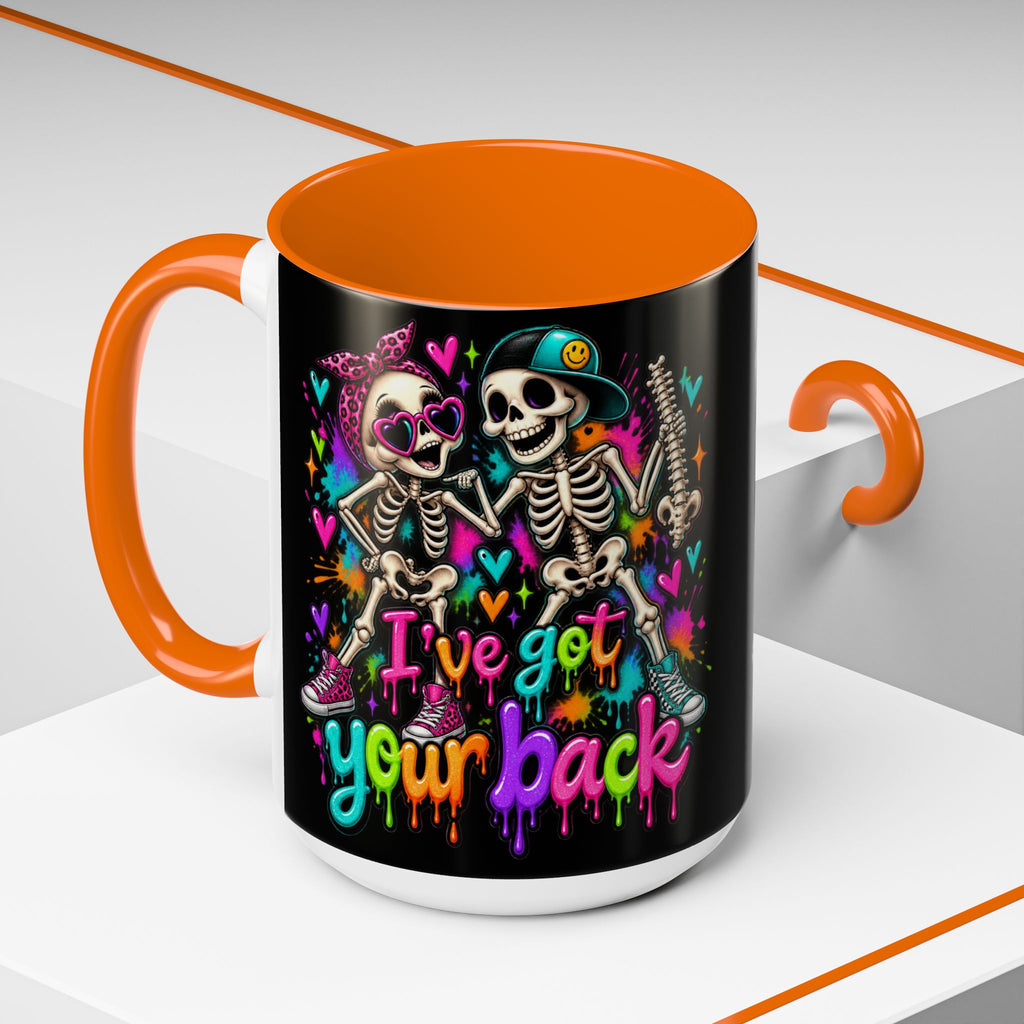 "I’ve Got Your Back" Skeleton Coffee Mug — Colorful Gothic Accent 11/15oz