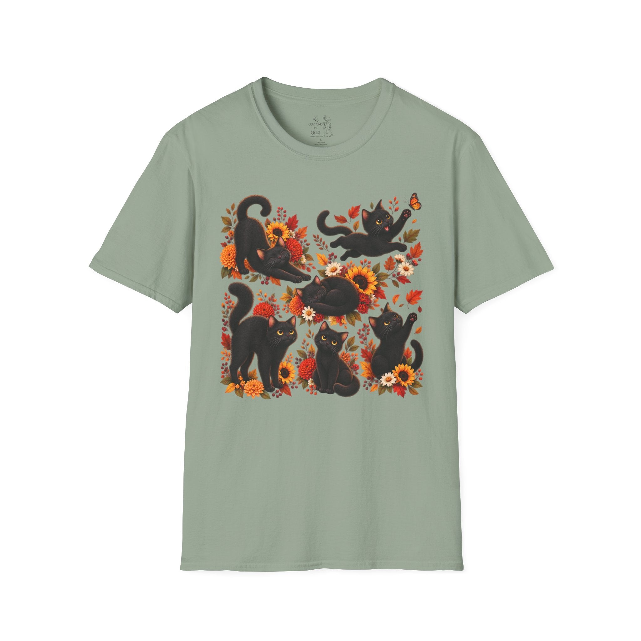 Black Cats & Sunflowers T-Shirt — Autumn Floral Cat Tee