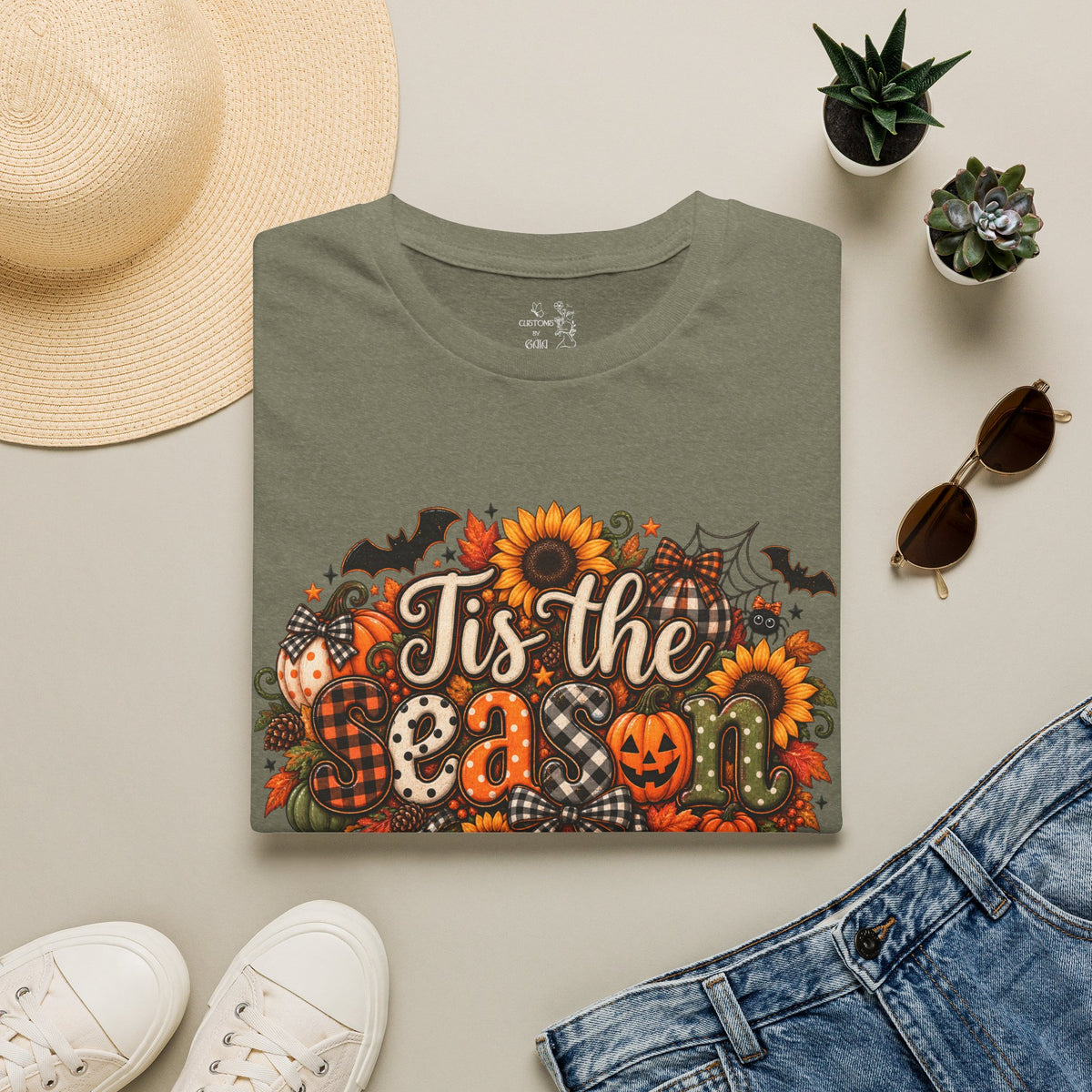 Halloween T-Shirt — "Tis the Season" Pumpkin & Sunflower Fall Graphic